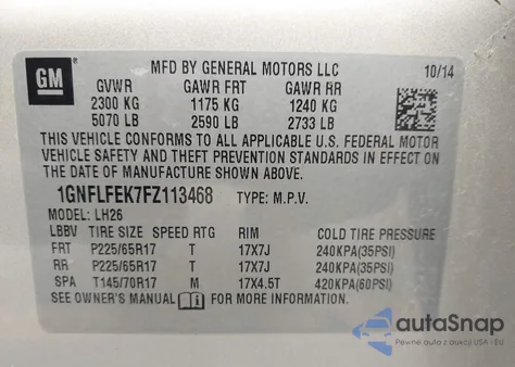 2015 Chevrolet Equinox 1Lt z USA, uszkodzony, nr VIN 1GNFLFEK7FZ113468